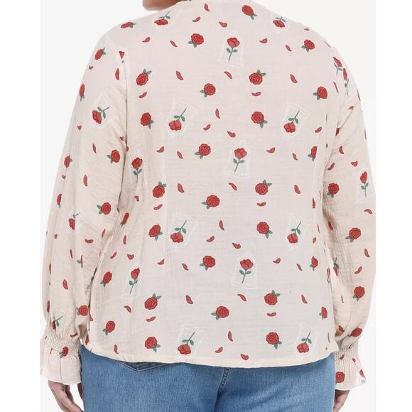 Her Universe Plus Size 4 Disney Beauty and the Beast Enchanted Rose Woven Blouse - Picture 3 of 4